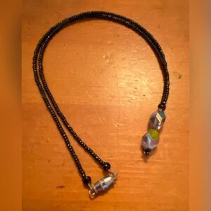 Black Glass Beaded Necklace Multicolor Faceted Beads Barrel Clasp Women’s 18”